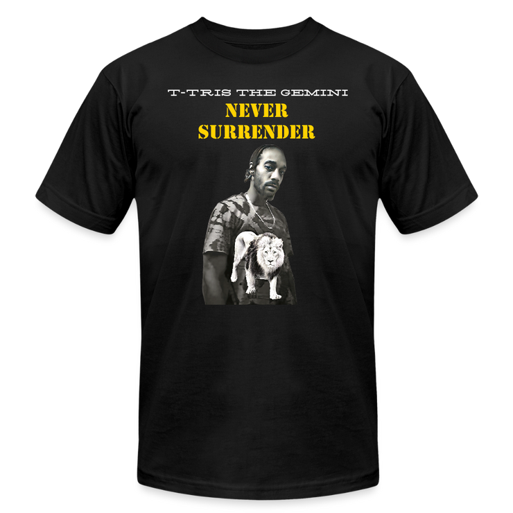Unisex Jersey T-Shirt by Bella + Canvas ( SCE - T-TRIS THE GEMINI - NEVER SURRENDER - T-SHIRT ) - black