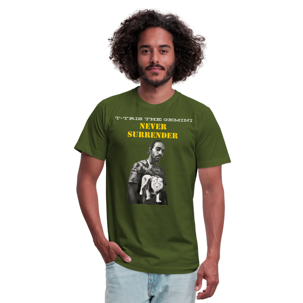 Unisex Jersey T-Shirt by Bella + Canvas ( SCE - T-TRIS THE GEMINI - NEVER SURRENDER - T-SHIRT ) - olive