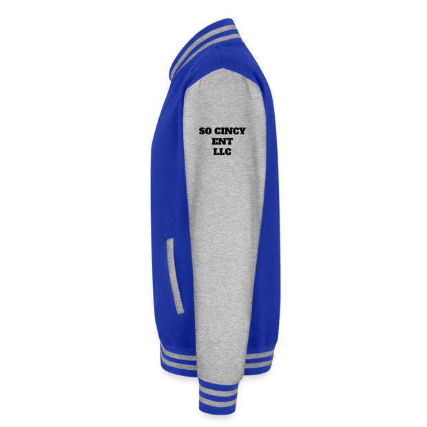 ADW is Just Hoods - SCE - VARSITY JACKET - royal/heather grey