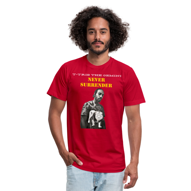 Unisex Jersey T-Shirt by Bella + Canvas ( SCE - T-TRIS THE GEMINI - NEVER SURRENDER - T-SHIRT ) - red