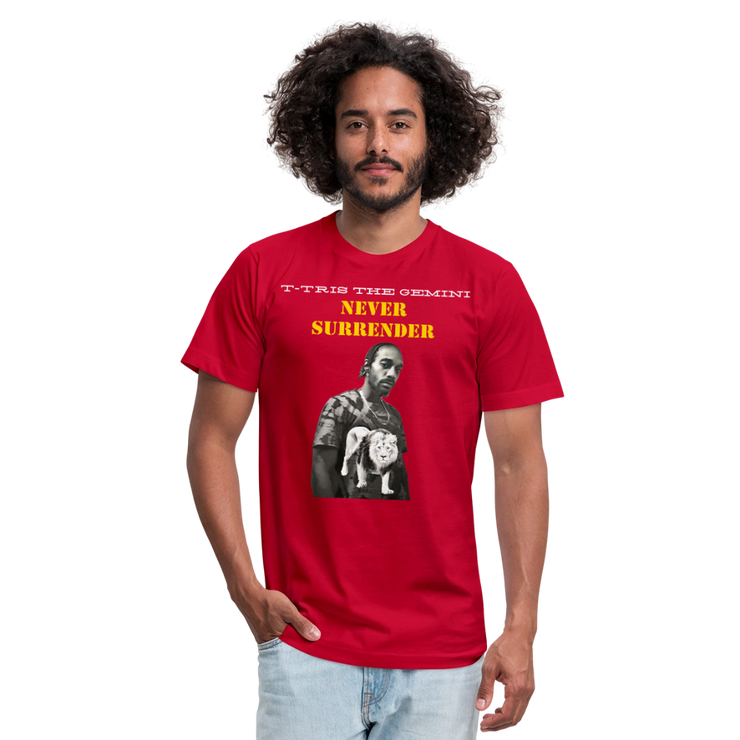 Unisex Jersey T-Shirt by Bella + Canvas ( SCE - T-TRIS THE GEMINI - NEVER SURRENDER - T-SHIRT ) - red
