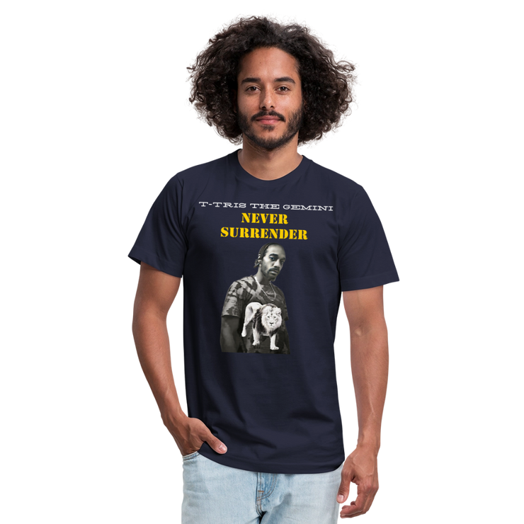 Unisex Jersey T-Shirt by Bella + Canvas ( SCE - T-TRIS THE GEMINI - NEVER SURRENDER - T-SHIRT ) - navy