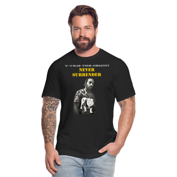 Unisex Jersey T-Shirt by Bella + Canvas ( SCE - T-TRIS THE GEMINI - NEVER SURRENDER - T-SHIRT ) - black