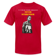 Unisex Jersey T-Shirt by Bella + Canvas ( SCE - T-TRIS THE GEMINI - NEVER SURRENDER - T-SHIRT ) - red