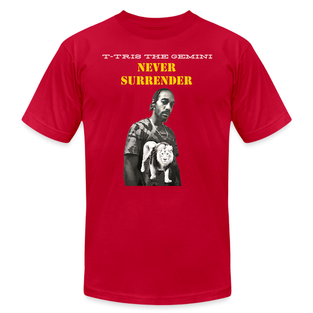 Unisex Jersey T-Shirt by Bella + Canvas ( SCE - T-TRIS THE GEMINI - NEVER SURRENDER - T-SHIRT ) - red
