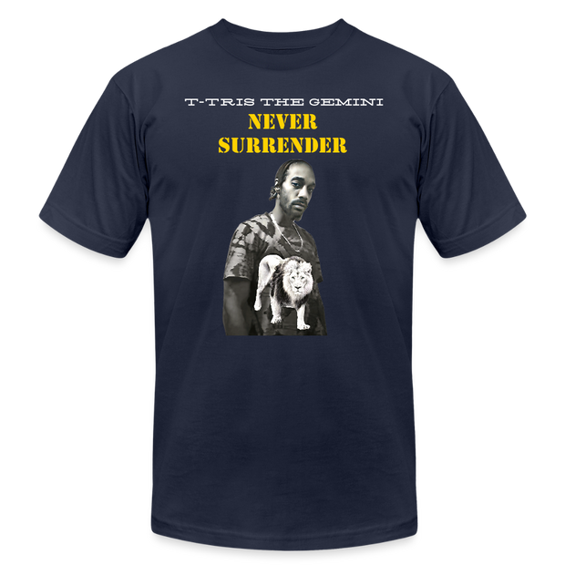 Unisex Jersey T-Shirt by Bella + Canvas ( SCE - T-TRIS THE GEMINI - NEVER SURRENDER - T-SHIRT ) - navy