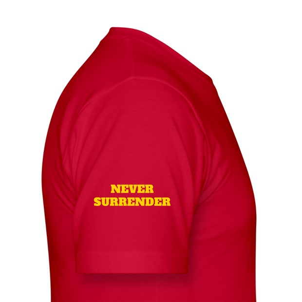 Unisex Jersey T-Shirt by Bella + Canvas ( SCE - T-TRIS THE GEMINI - NEVER SURRENDER - T-SHIRT ) - red