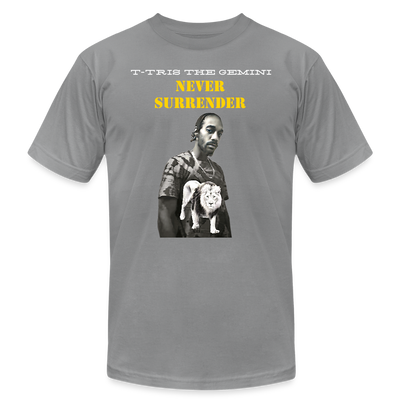 Unisex Jersey T-Shirt by Bella + Canvas ( SCE - T-TRIS THE GEMINI - NEVER SURRENDER - T-SHIRT ) - slate