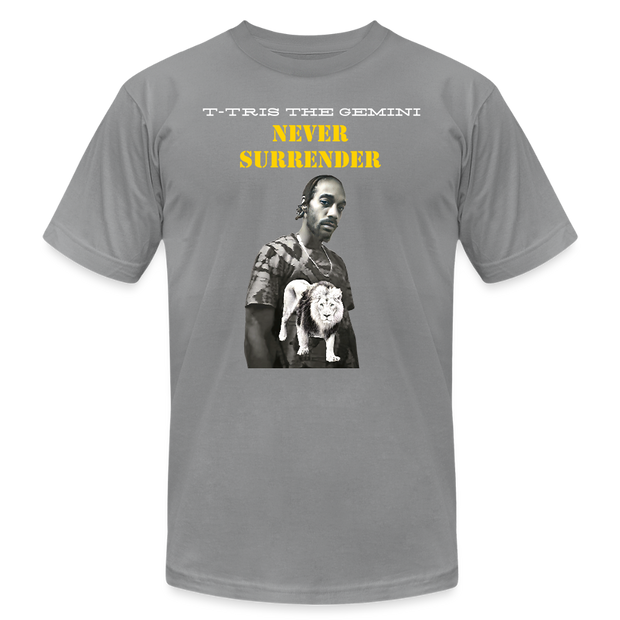Unisex Jersey T-Shirt by Bella + Canvas ( SCE - T-TRIS THE GEMINI - NEVER SURRENDER - T-SHIRT ) - slate