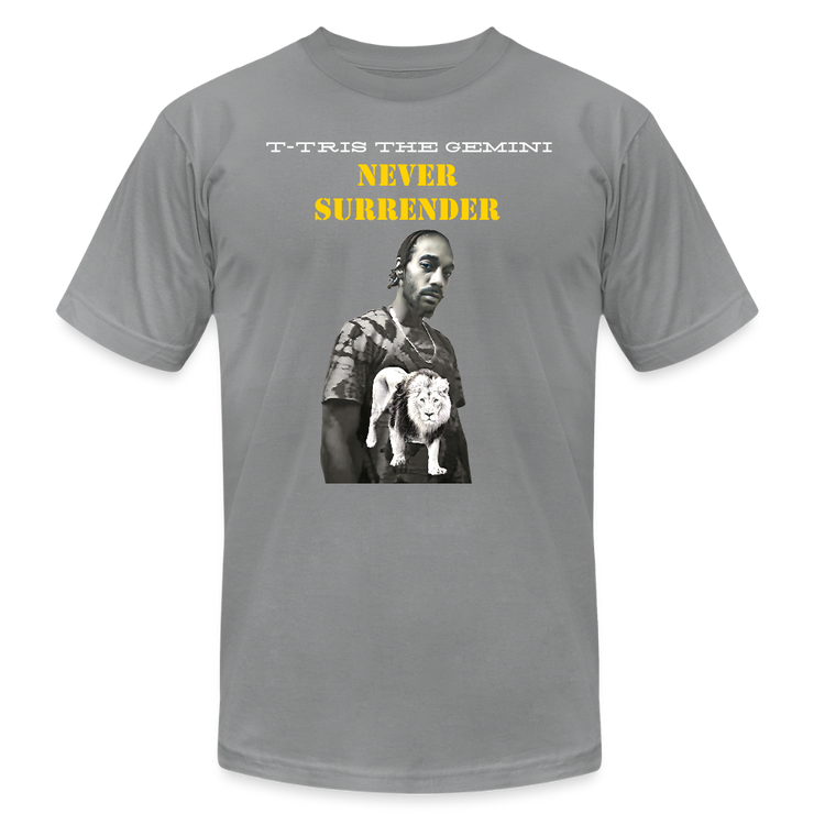 Unisex Jersey T-Shirt by Bella + Canvas ( SCE - T-TRIS THE GEMINI - NEVER SURRENDER - T-SHIRT ) - slate