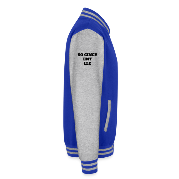 ADW is Just Hoods - SCE - VARSITY JACKET - royal/heather grey