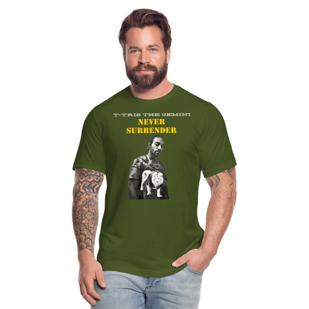 Unisex Jersey T-Shirt by Bella + Canvas ( SCE - T-TRIS THE GEMINI - NEVER SURRENDER - T-SHIRT ) - olive
