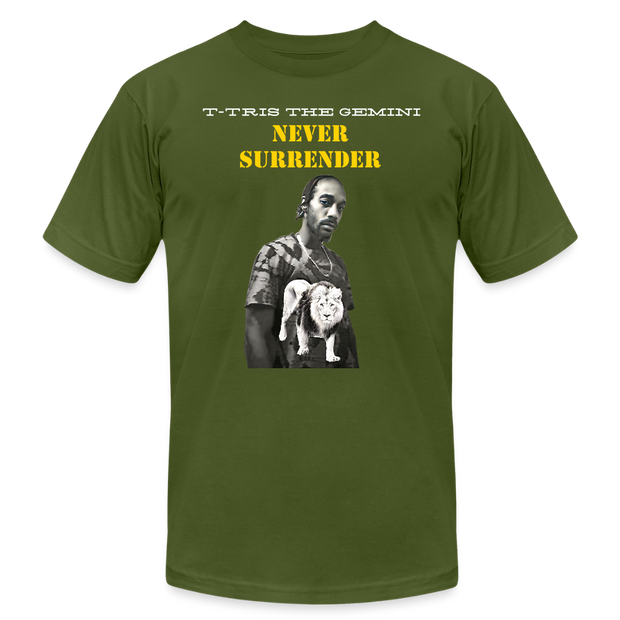 Unisex Jersey T-Shirt by Bella + Canvas ( SCE - T-TRIS THE GEMINI - NEVER SURRENDER - T-SHIRT ) - olive