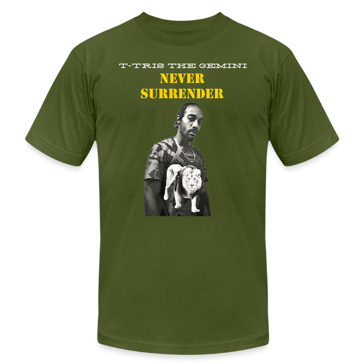 Unisex Jersey T-Shirt by Bella + Canvas ( SCE - T-TRIS THE GEMINI - NEVER SURRENDER - T-SHIRT ) - olive