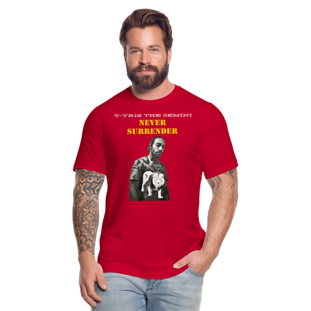 Unisex Jersey T-Shirt by Bella + Canvas ( SCE - T-TRIS THE GEMINI - NEVER SURRENDER - T-SHIRT ) - red